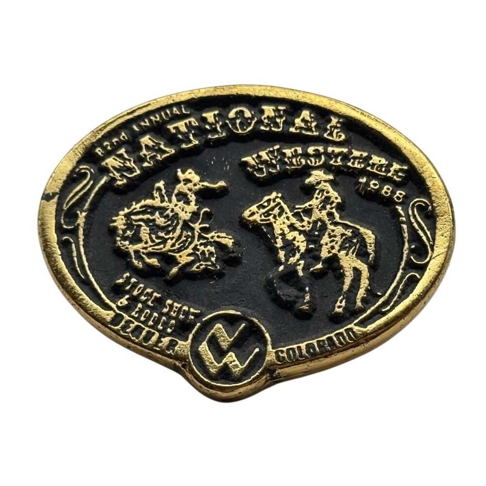 1988 National Western Rodeo Lapel Pin Adezy Enterprises Denver No 201 Gold Tone